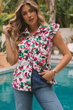 Floral Print Ruffled Sleeveless Shirt