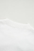 White Cute Flower Applique Short Sleeve Sweater