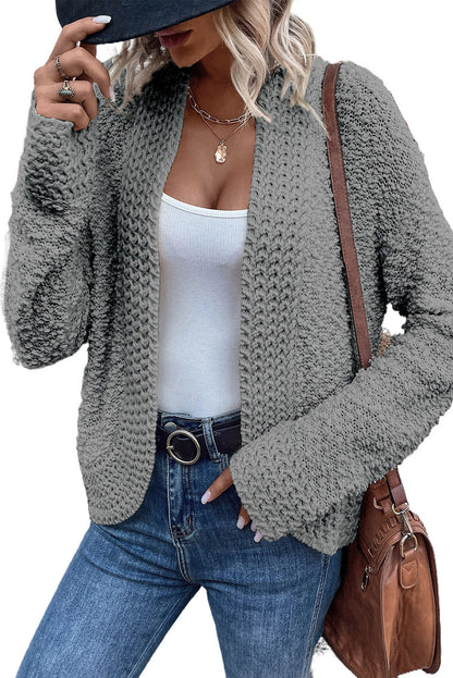 Apricot Popcorn Knit Open Front Cardigan