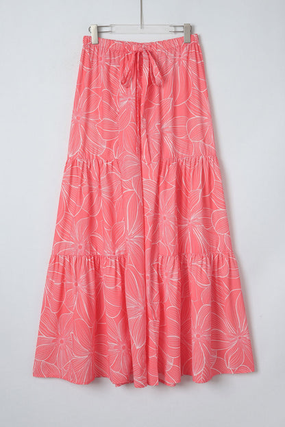 Pink Bohemian Floral Print Wide Leg Pants