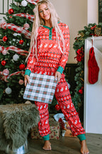 Fiery Red Christmas Print Henley Top Pajama Set