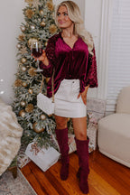 Evergreen Sequin Patchwork Sleeve Button Up Velvet Top