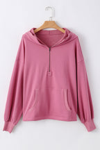 Parchment Solid Kangaroo Pocket Half Zipper Oversized Hoodie