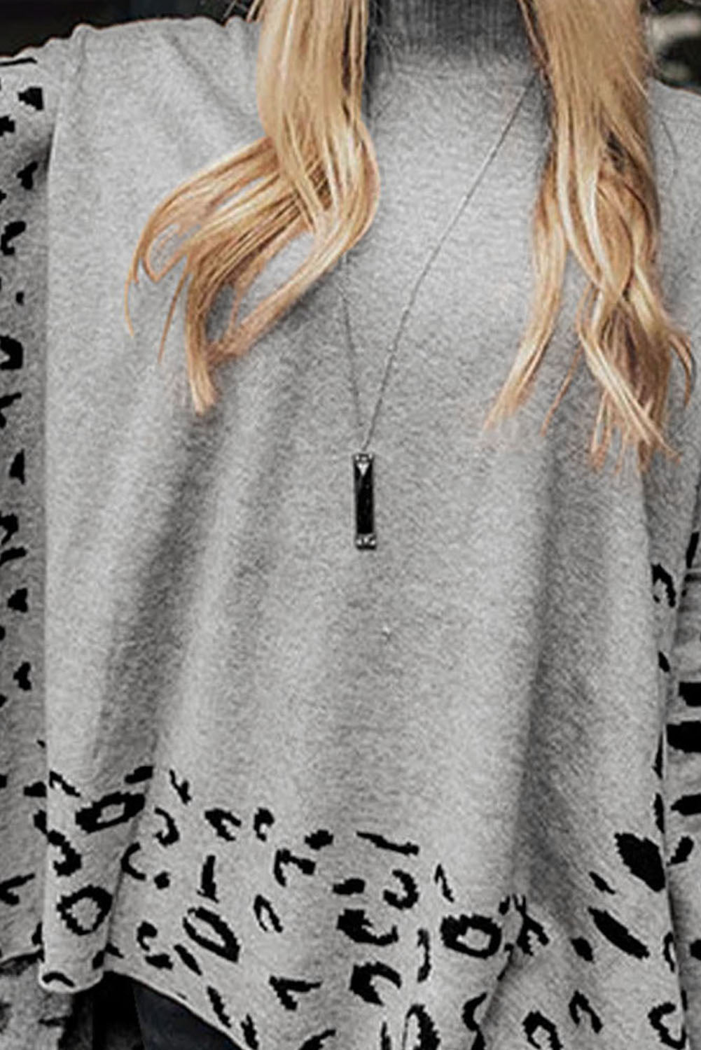Khaki Leopard High Neck Side Slit Oversized Sweater