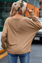 Khaki Solid Color Button Decor Dolman Sleeve Top