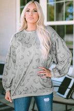 Leopard Animal Print Drop Shoulder Loose Sleeve Casual Top