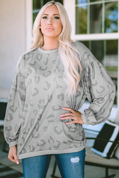 Leopard Animal Print Drop Shoulder Loose Sleeve Casual Top