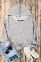 Parchment Solid Kangaroo Pocket Half Zipper Oversized Hoodie