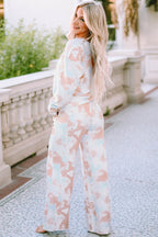 Multicolor Tie Dye Print V Neck High Waist Lounge Set