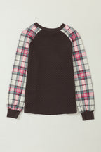 Apricot Plaid Raglan Sleeve Sweatshirt