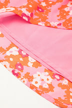 Pink Floral V Neck Short Ruffle Tiered Dress