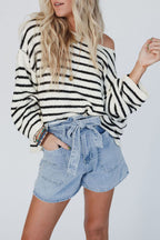 Yellow Striped Drop Shoulder Oversized Sweater