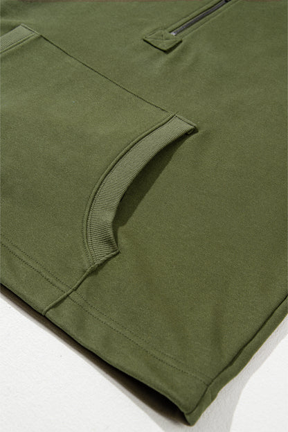 Parchment Solid Kangaroo Pocket Half Zipper Oversized Hoodie