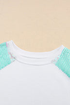 White Sequin Color Block Raglan Sleeve Pullover Sweatshirt