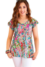 Sky Blue Loose Painted Floral Tee