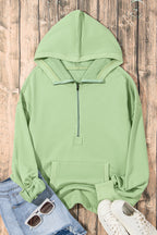 Parchment Solid Kangaroo Pocket Half Zipper Oversized Hoodie