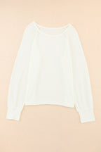 White Long Sleeve Cutout Shoulder Relaxed Sweater