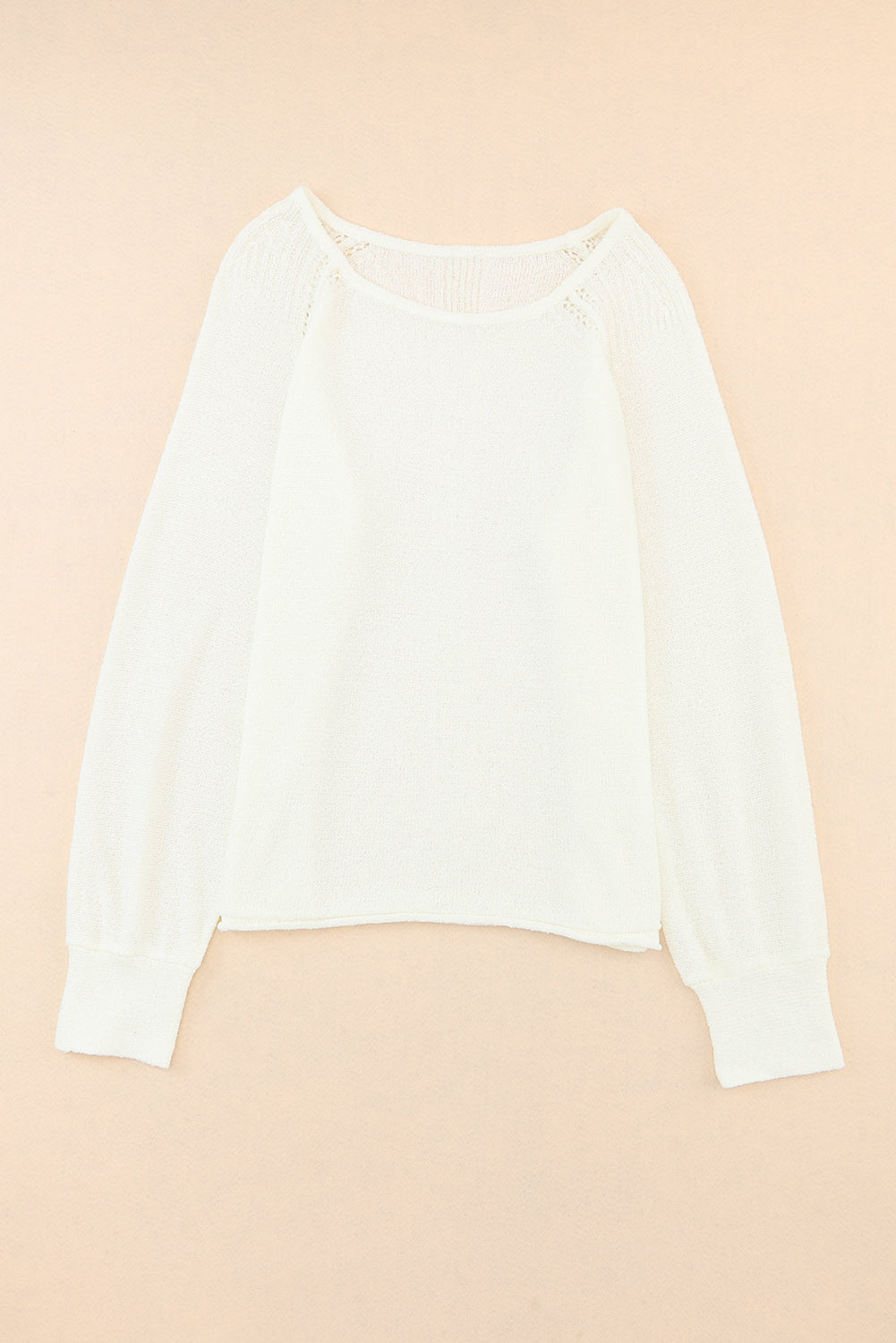 White Long Sleeve Cutout Shoulder Relaxed Sweater