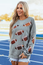 Medium Grey Sequin Rugby Pattern Drop Shoulder Pullover Sweatshirt