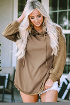 Khaki Waffled Expose Seam Drawstring Hoodie