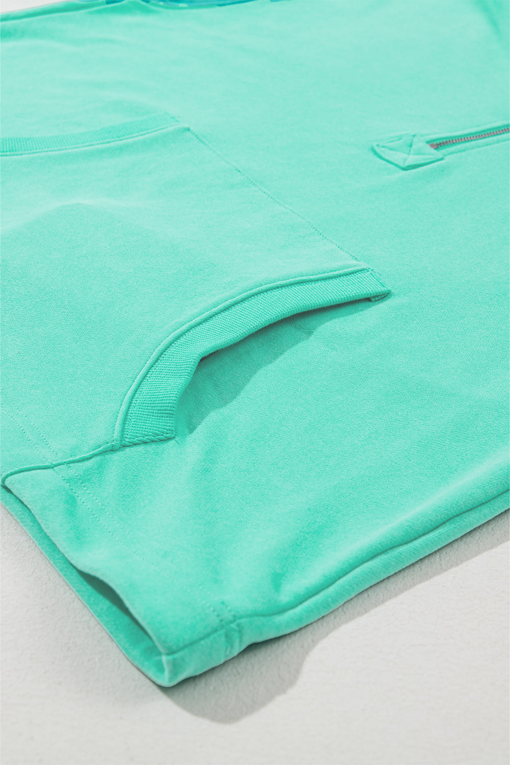 Parchment Solid Kangaroo Pocket Half Zipper Oversized Hoodie