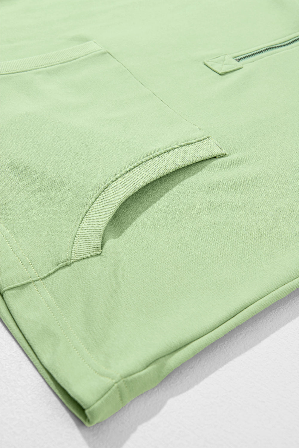 Parchment Solid Kangaroo Pocket Half Zipper Oversized Hoodie