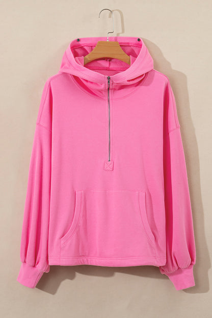 Parchment Solid Kangaroo Pocket Half Zipper Oversized Hoodie
