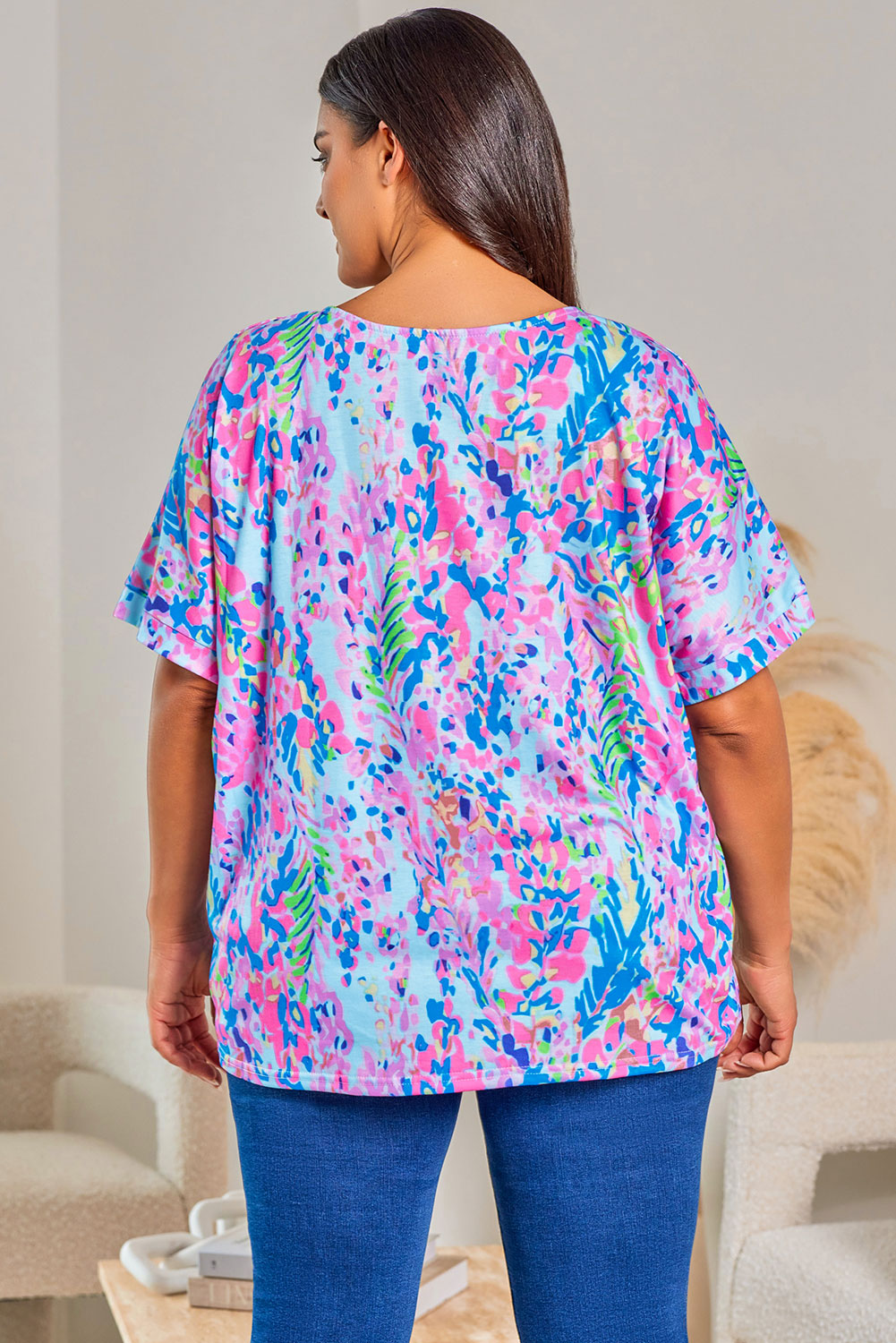 Sky Blue Loose Painted Floral Tee