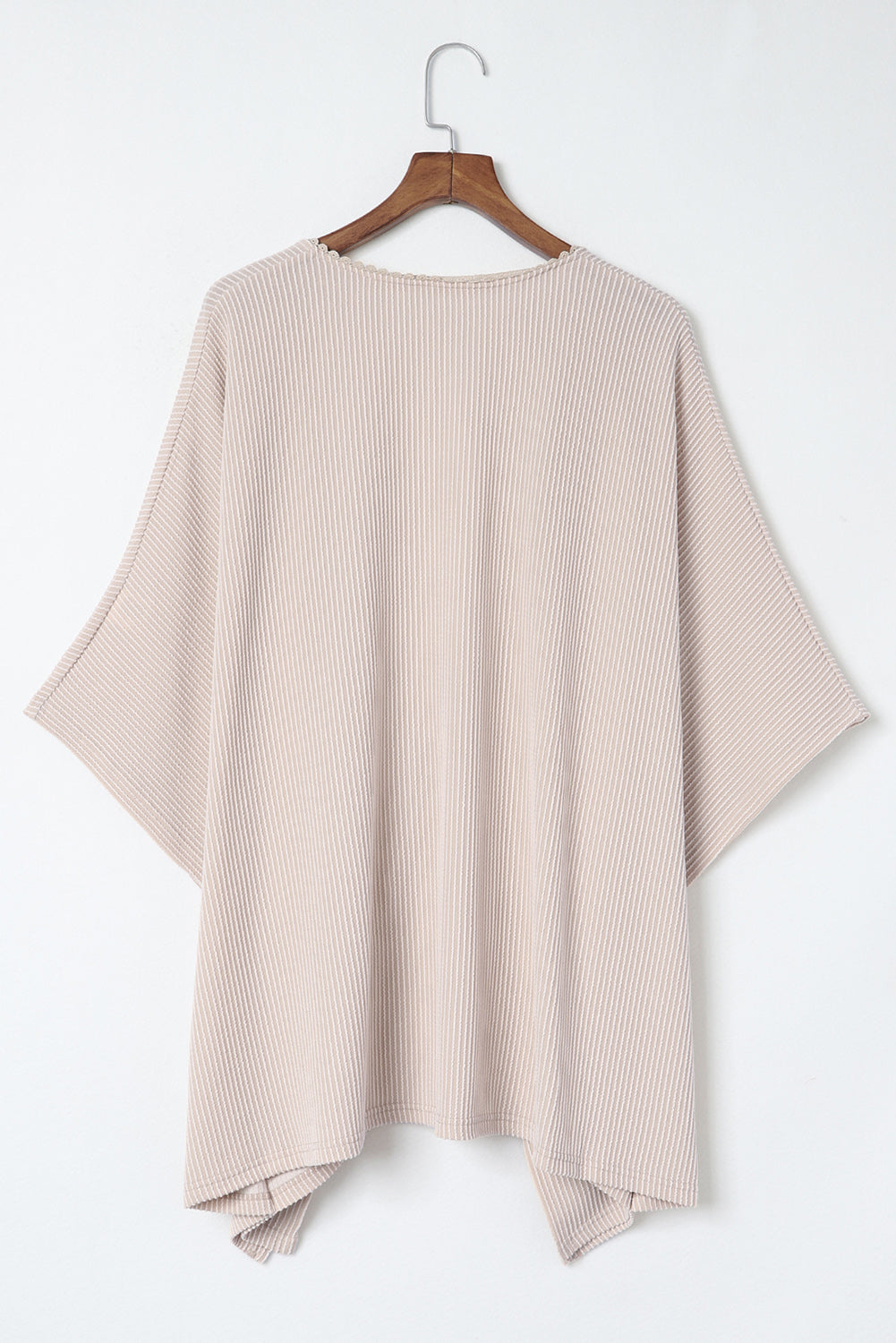 Apricot Lace Trim Ribbed Oversize Kimono