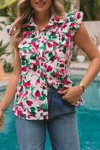 Floral Print Ruffled Sleeveless Shirt