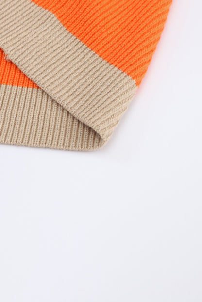 Orange Colorblock Ribbed Knit Cardigan