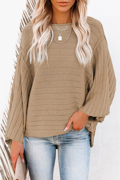 Apricot Exposed Seam Ribbed Knit Dolman Sweater
