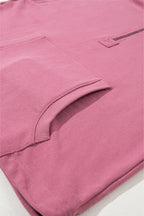 Parchment Solid Kangaroo Pocket Half Zipper Oversized Hoodie