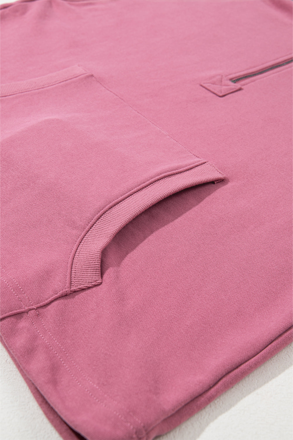 Parchment Solid Kangaroo Pocket Half Zipper Oversized Hoodie