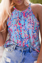 Sky Blue Loose Painted Floral Tee