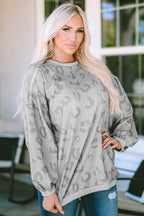Leopard Animal Print Drop Shoulder Loose Sleeve Casual Top