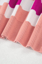 Khaki Checkered Ribbed Edge O Neck Drop Shoulder Sweater