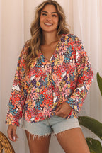 Multicolor Boho Floral Long Sleeve V-Neck Blouse