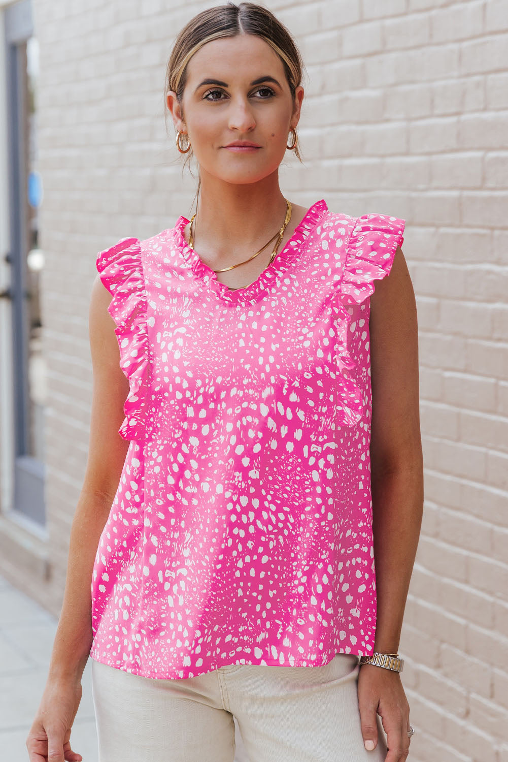 Leopard Ruffle Trim Tank Top