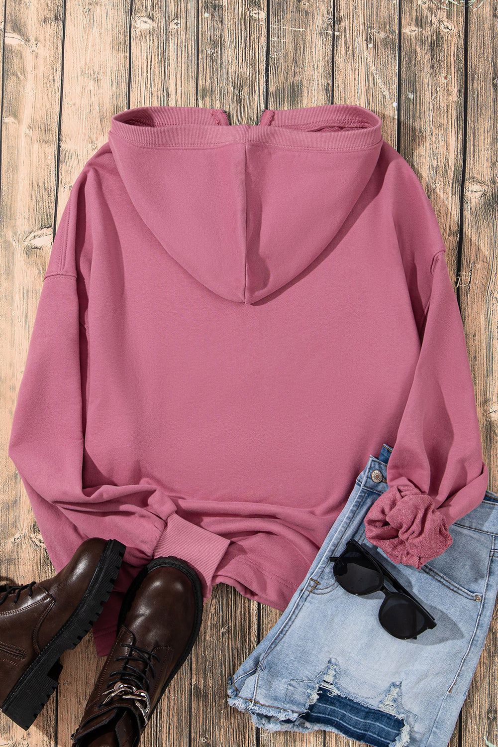 Parchment Solid Kangaroo Pocket Half Zipper Oversized Hoodie