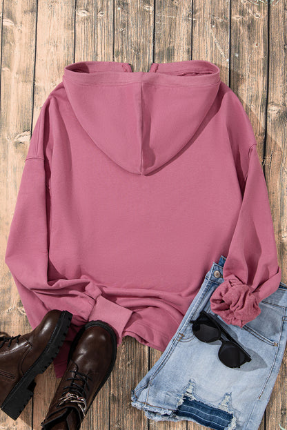Parchment Solid Kangaroo Pocket Half Zipper Oversized Hoodie