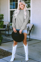 Gray Cable Textured Drop Shoulder Pullover Sweatshirt