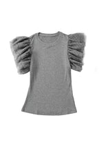Black Dotty Mesh Ruffle Sleeve Ribbed Knit Top