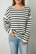 Yellow Striped Drop Shoulder Oversized Sweater