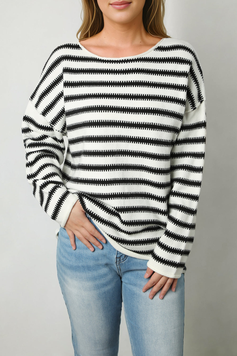 Yellow Striped Drop Shoulder Oversized Sweater