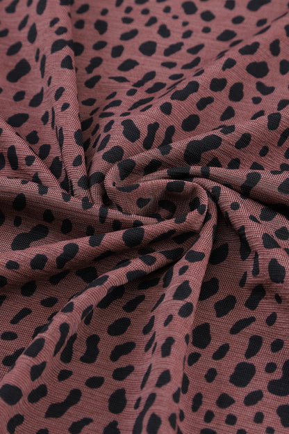 Gray Animal Spotted Print Round Neck Long Sleeve Top