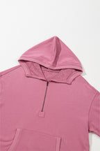 Parchment Solid Kangaroo Pocket Half Zipper Oversized Hoodie