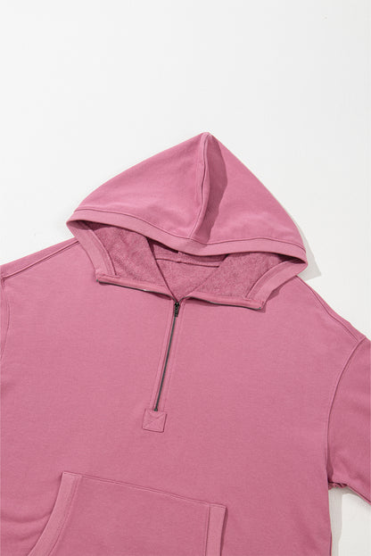 Parchment Solid Kangaroo Pocket Half Zipper Oversized Hoodie