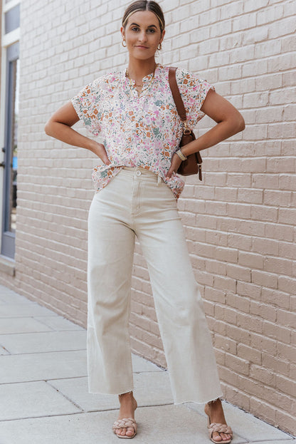 Multicolor Floral Mandarin Collar Top