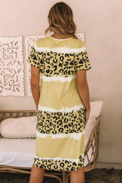 Tie Dye Leopard Patchwork Short Sleeve Top